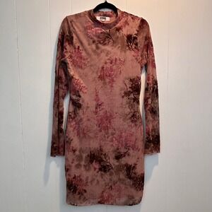 Stevie by Steve Madden Pink Floral Burnout Velvet Sheer Mesh Mock Neck Dress M